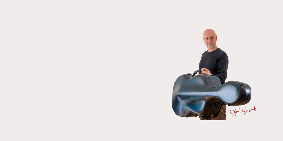 Robert Schenk holding the lightest cello case in the world