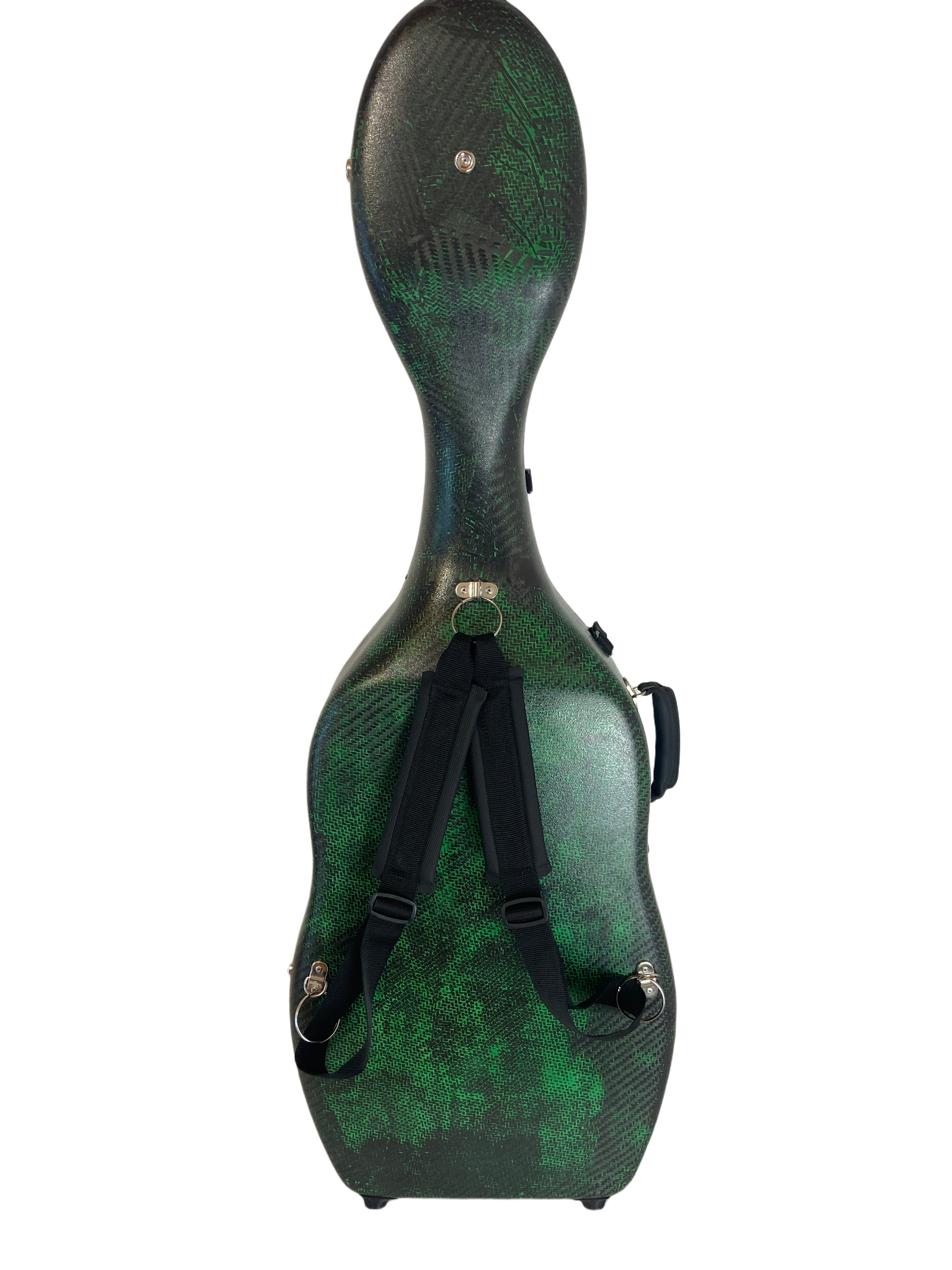 Green carbon fiber viola da gamba case with backstraps