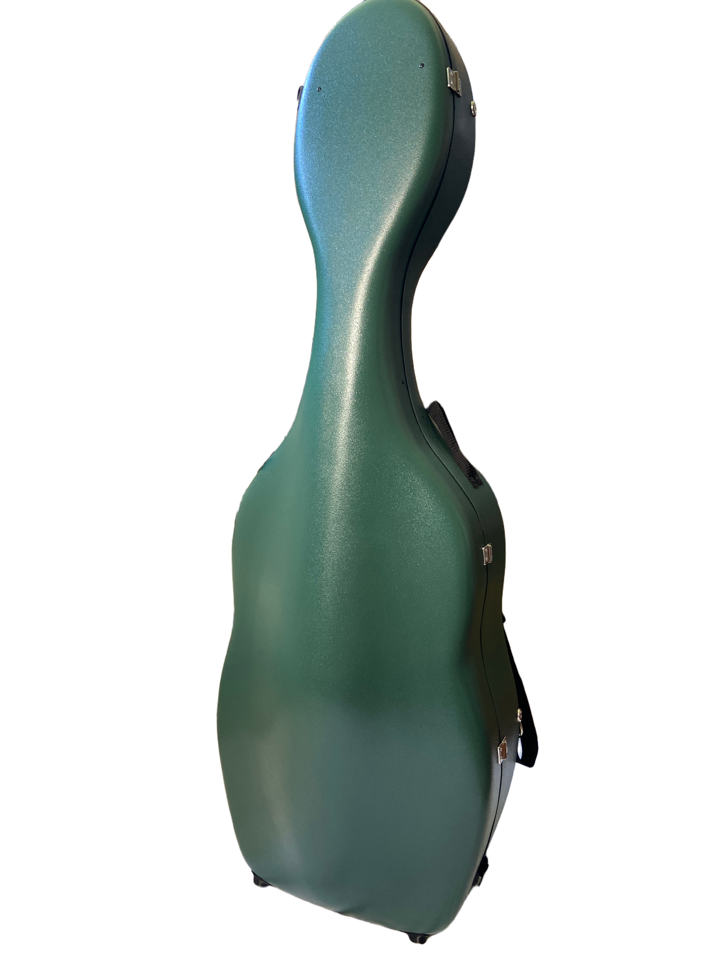 Green viola da gamba case on a white background